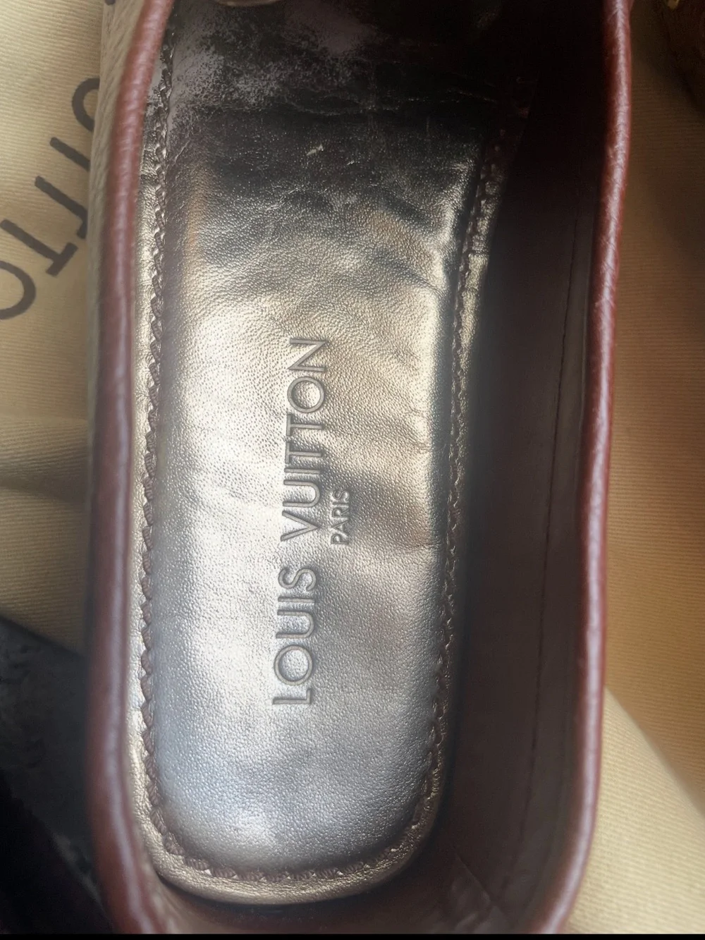 Louis Vuitton Brown Leather Moccasin Loafers with Gold LV Buckle - Picture 7 of 8